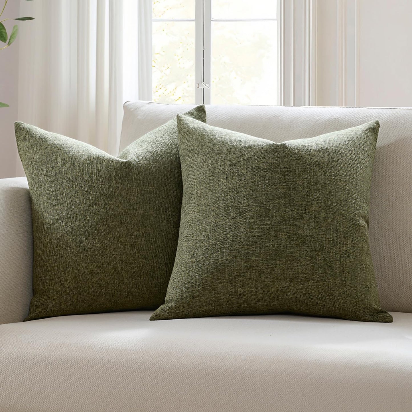 Premium Olive Green Textured Jute Cushion Covers - Pack of 2