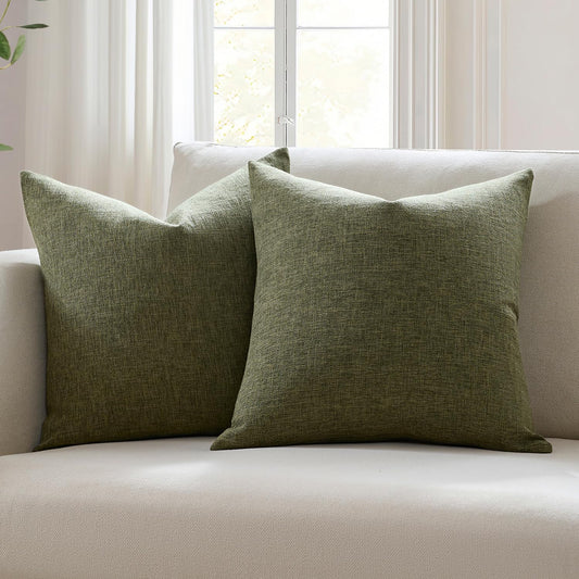 Premium Olive Green Textured Jute Cushion Covers - Pack of 2