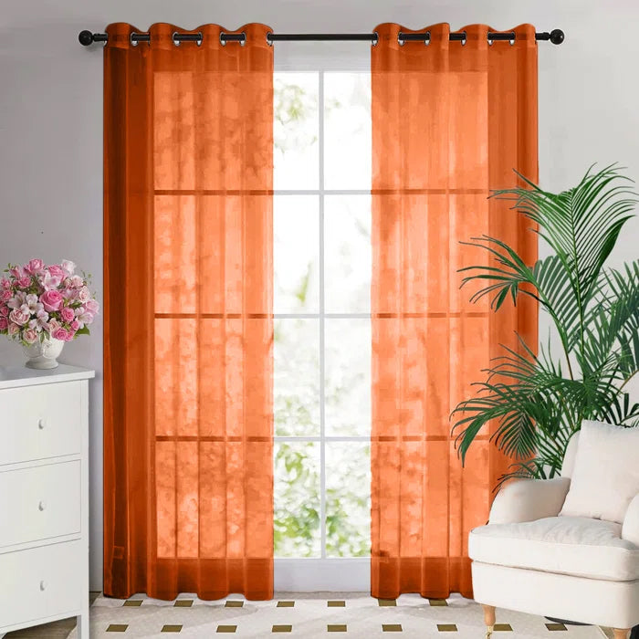 Orange Eyelet Sheer Curtain Pair