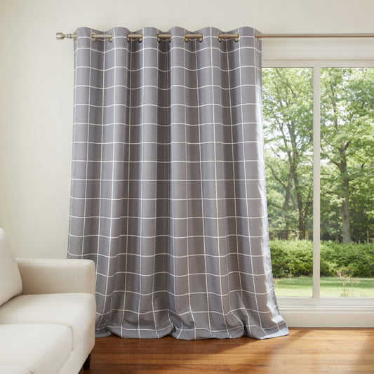Grey Geometric Pattern Curtain Single Panel