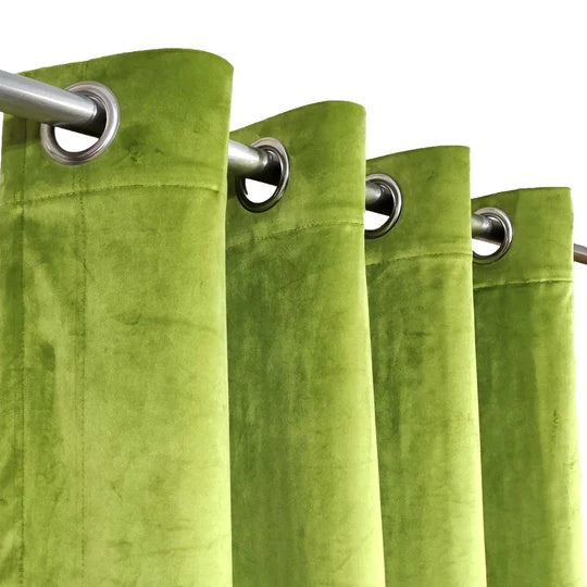 Luxury Parrot Green Velvet Eyelet Curtain