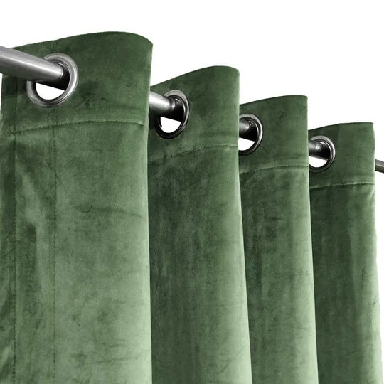 Luxury Pickle Green Velvet Eyelet Curtain
