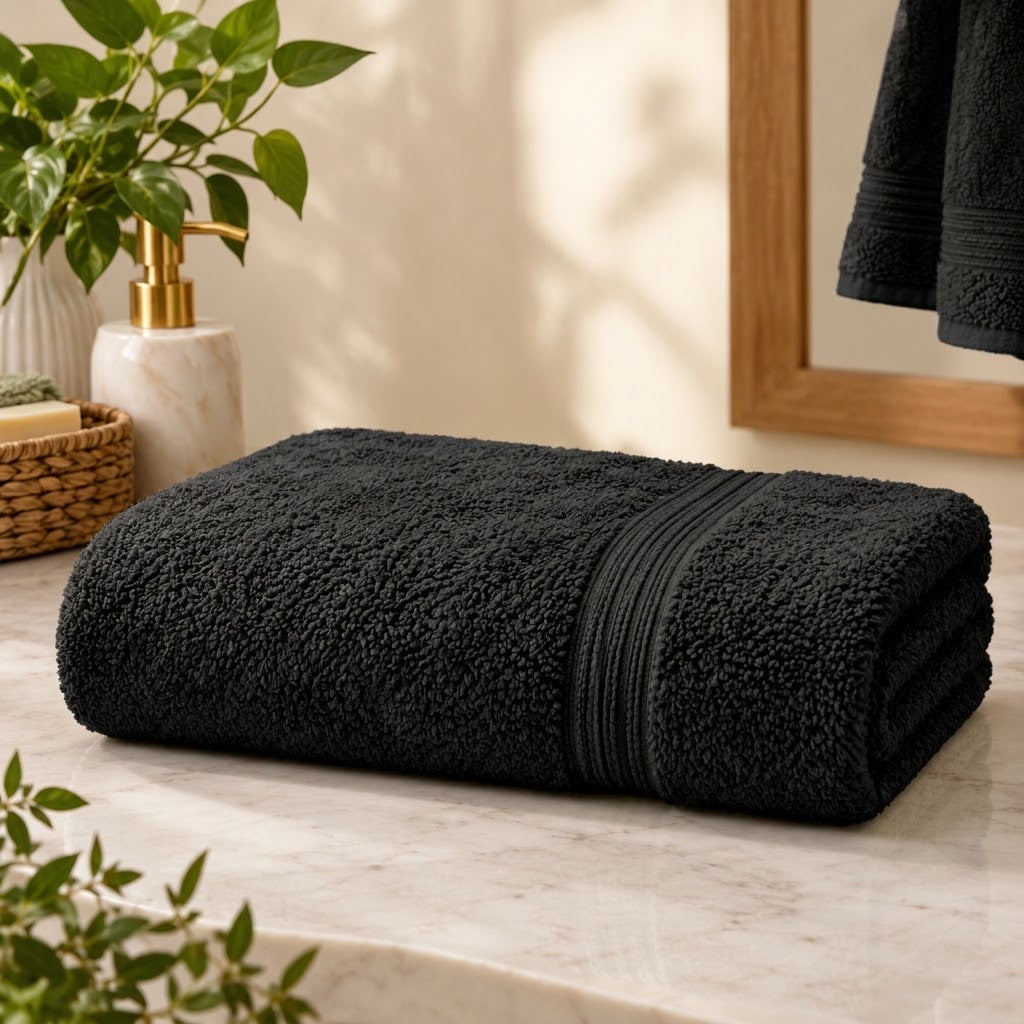 Jet Black Pure Cotton Zero Twist Polo Bath Towel