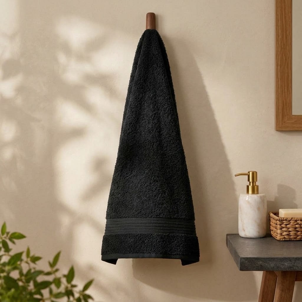 Jet Black Pure Cotton Zero Twist Polo Bath Towel