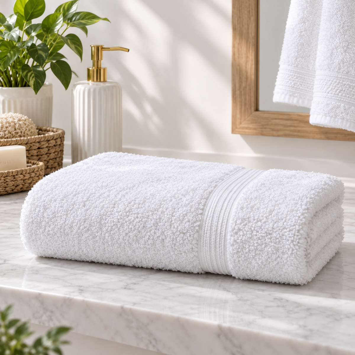 White Pure Cotton Zero Twist Polo Bath Towel
