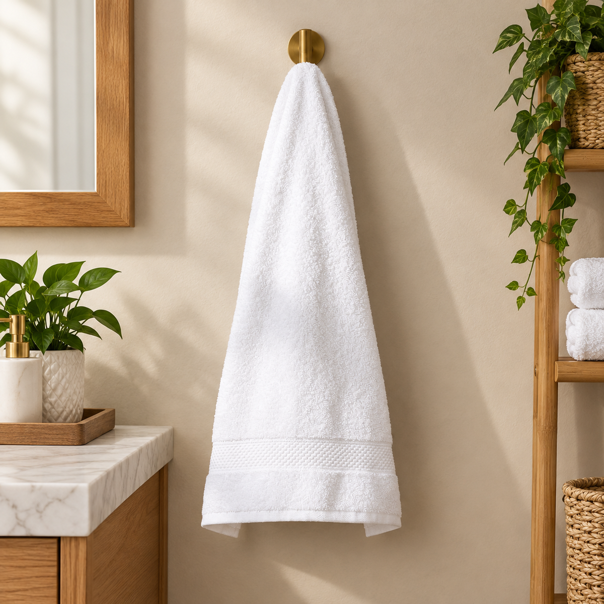 White Pure Cotton Zero Twist Polo Bath Towel