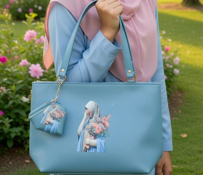 Powder Blue Hijabi Bouquet Tote Bag