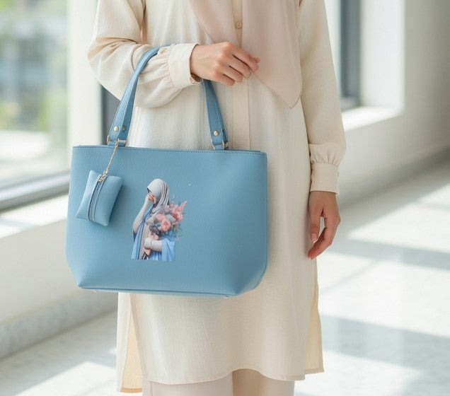 Powder Blue Hijabi Bouquet Tote Bag