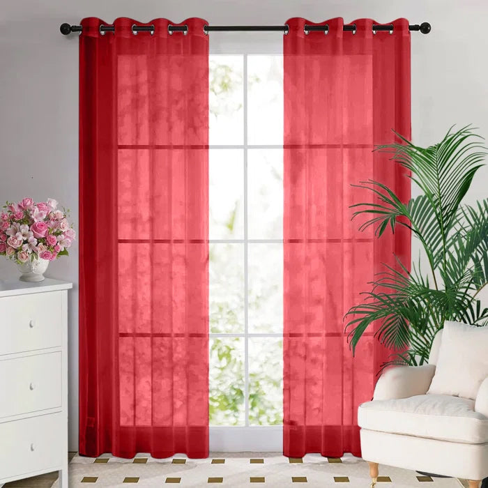Red Eyelet Sheer Curtain Panel