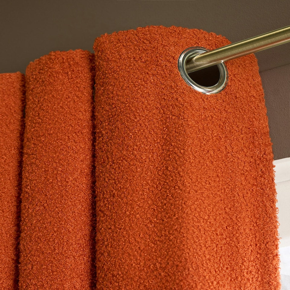 Rust Orange Boucle Plain Eyelet Curtains - Pair
