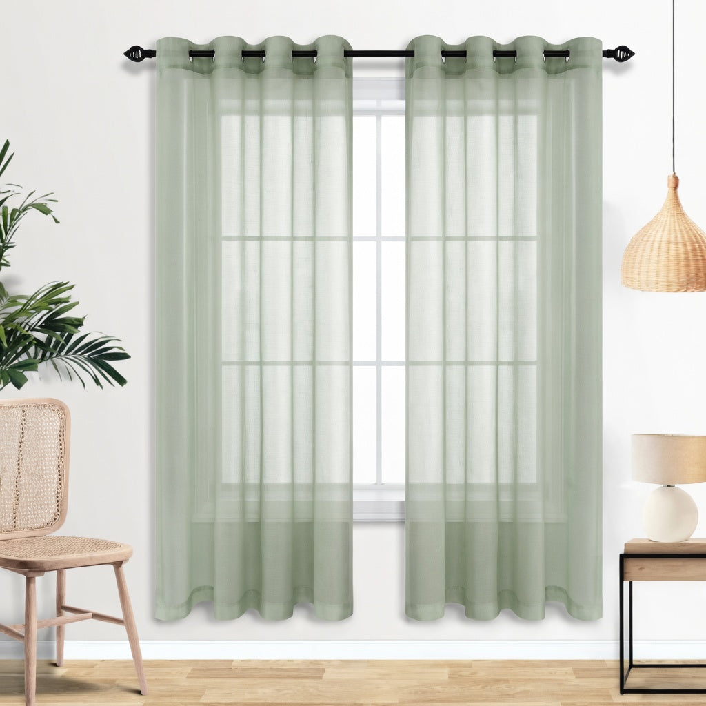 Sage Green Eyelet Sheer Curtain Pair