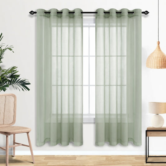 Sage Green Eyelet Sheer Curtain Pair