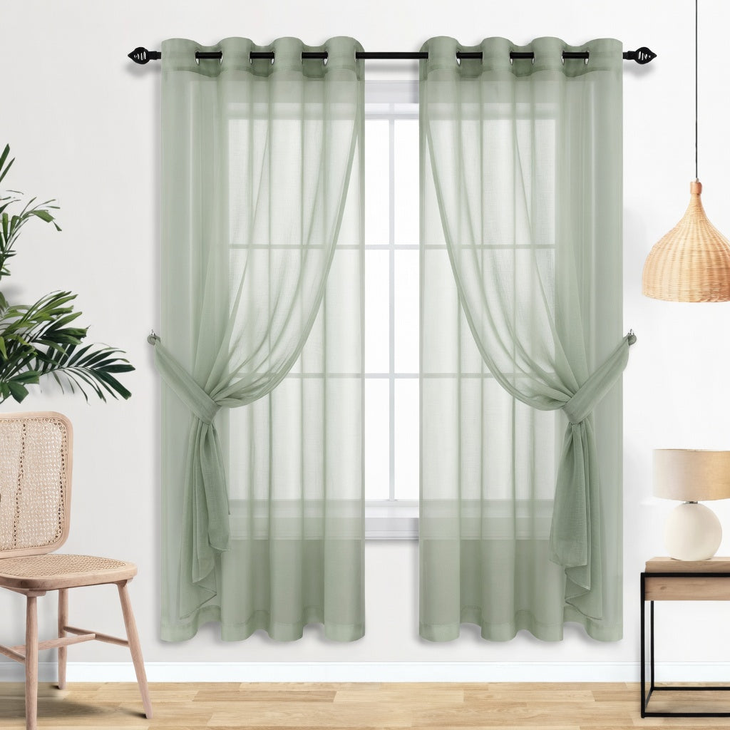 Sage Green Eyelet Sheer Curtain Pair