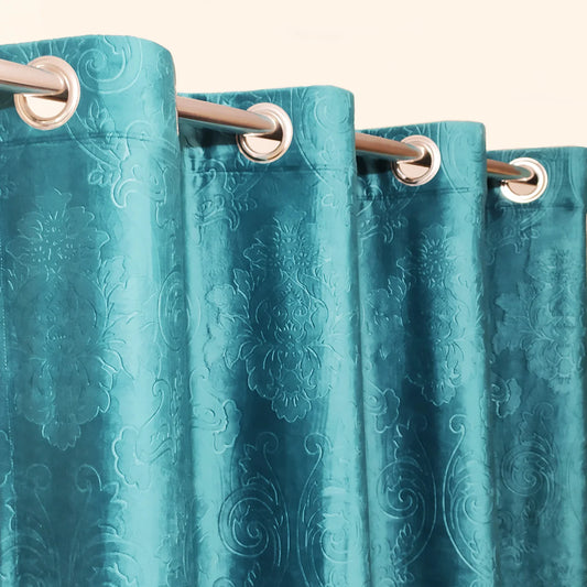 Luxurious Sea Green Self-Embossed Velvet Curtains – Soft, Stylish & Long-Lasting