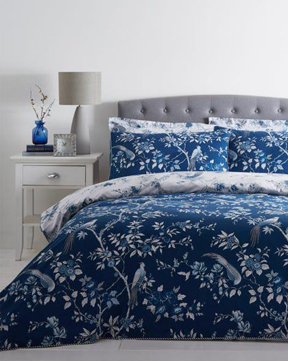 Blue Floral Printed Cotton Bed Sheet