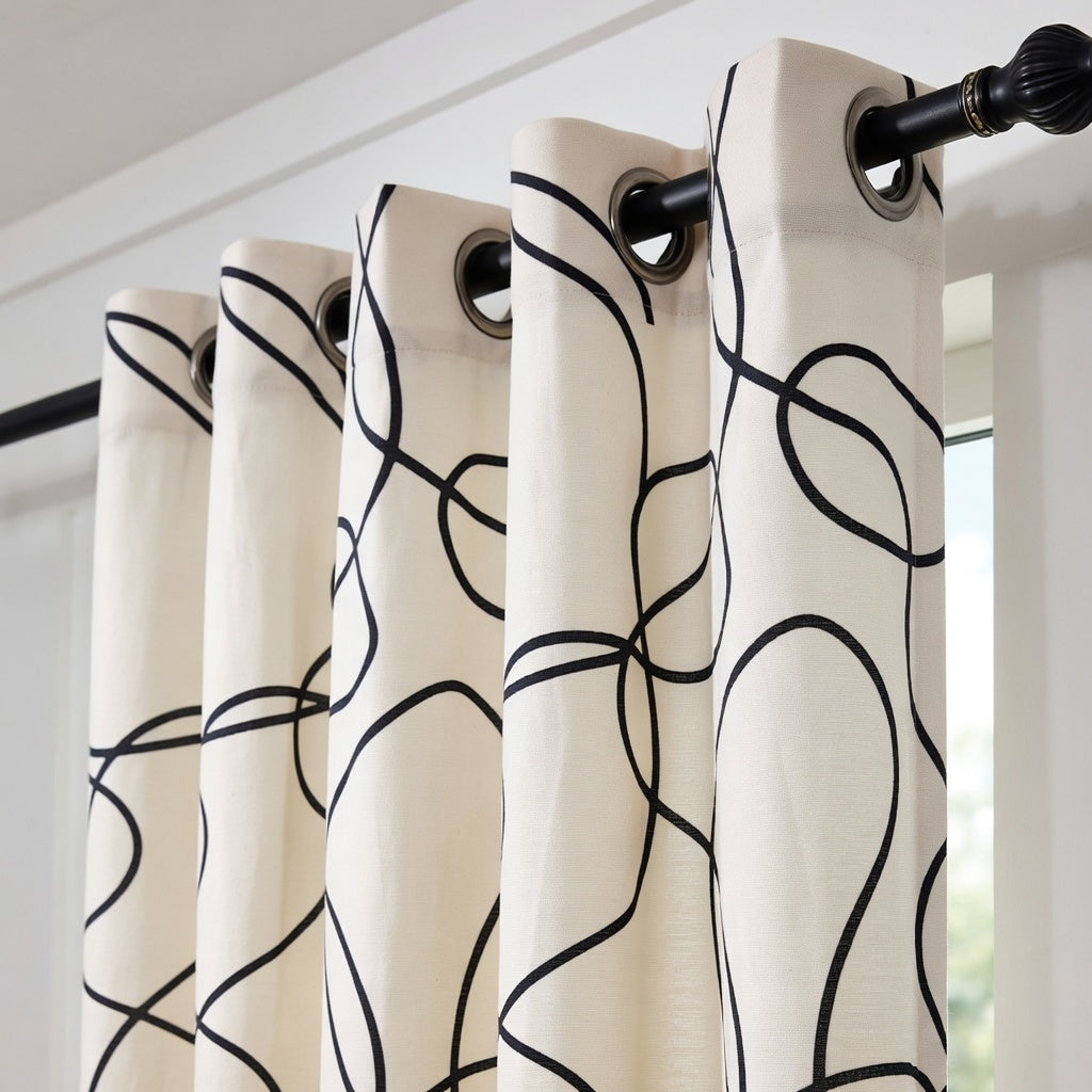 Duck Cotton Abstract Swirl Eyelet Curtain