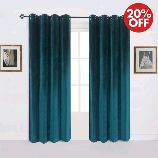 Teal Blue Premium Velvet Curtain Pair