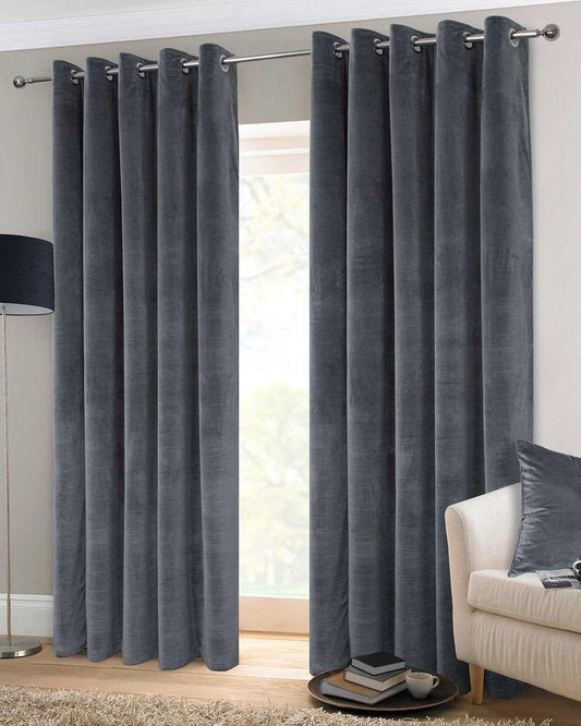 Grey Eyelet Velvet Drapes Curtains for Living Room