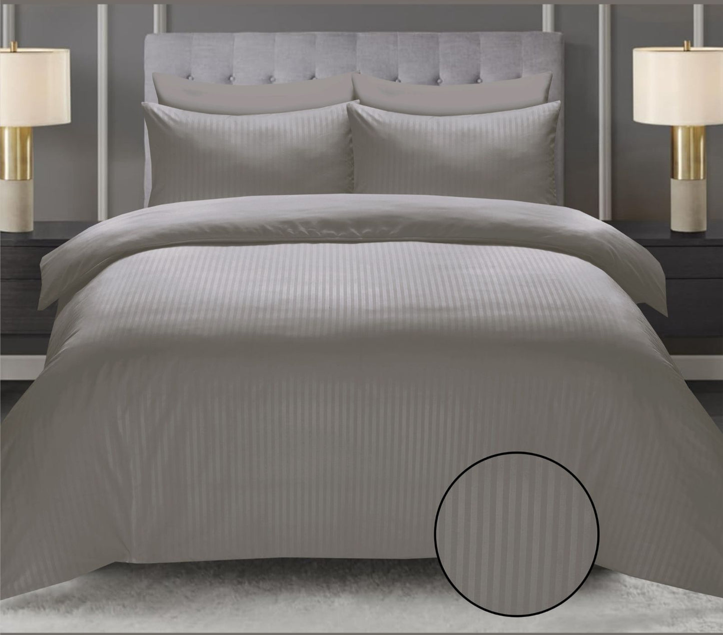Warm Grey Cotton Satin 6 Pieces Duvet Cover Set