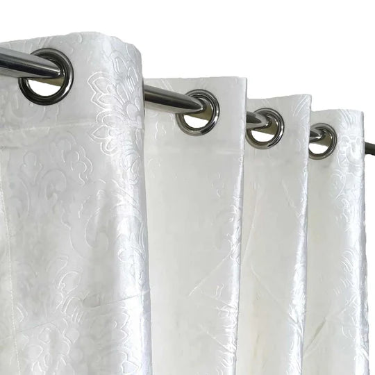 Luxurious White Self-Embossed Velvet Curtains – Soft, Stylish & Long-Lasting