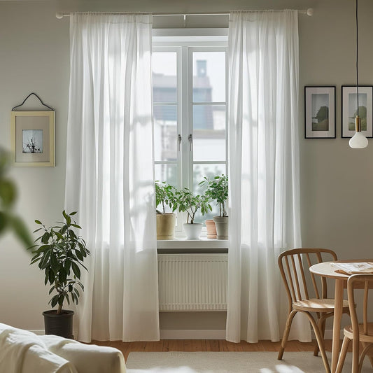 White Extra Wide Rod Pocket Chiffon Sheer Curtains - Pair