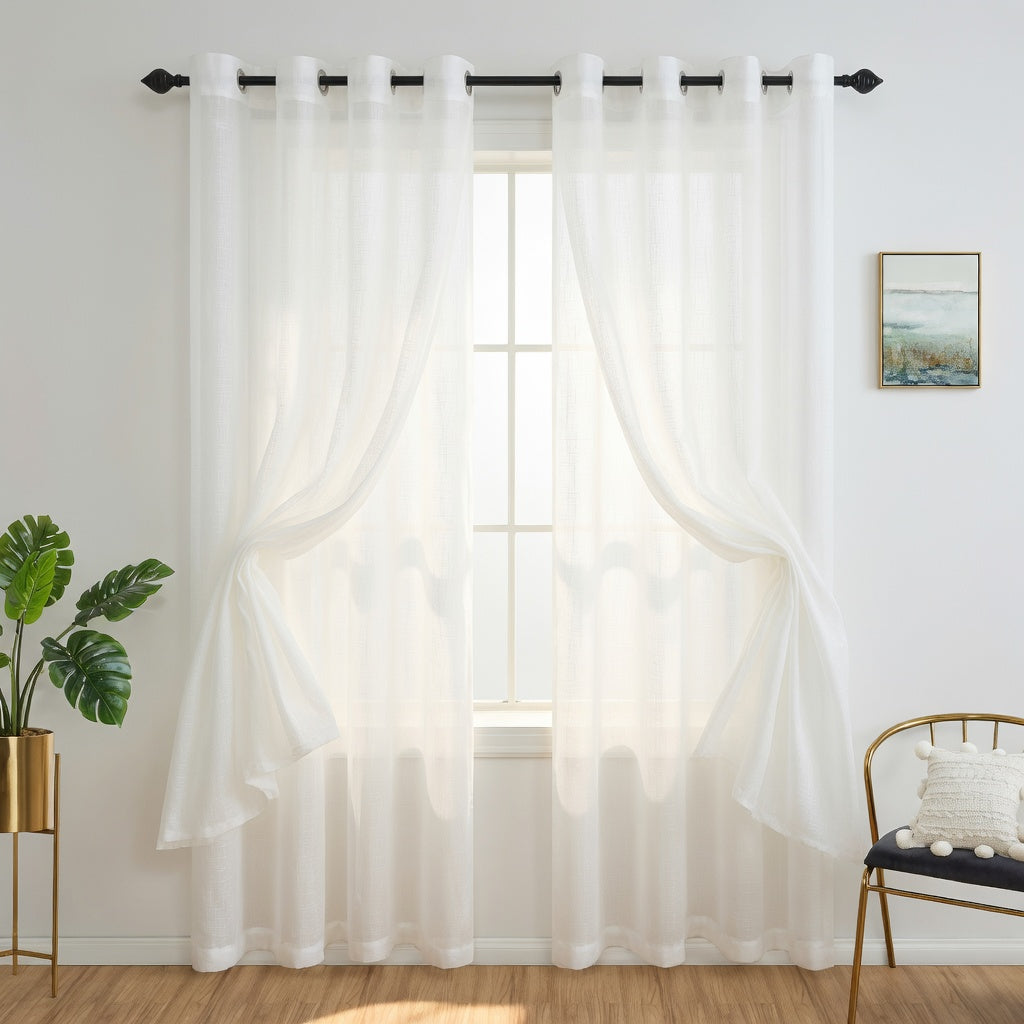 White Eyelet Sheer Curtain Pair