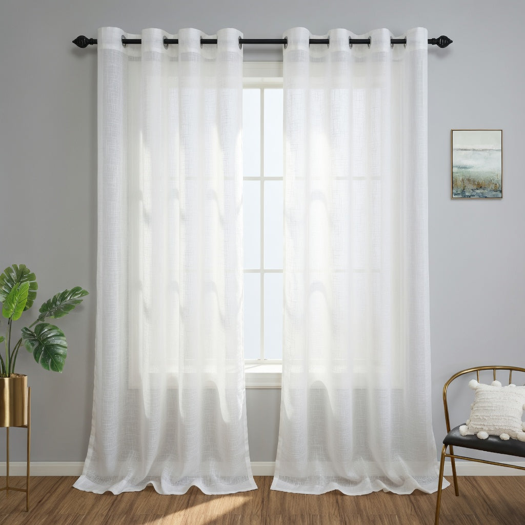 White Eyelet Sheer Curtain Pair