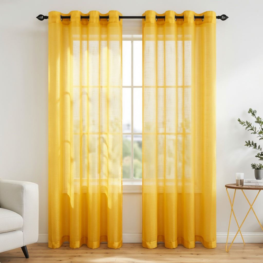 Yellow Eyelet Sheer Curtain Pair