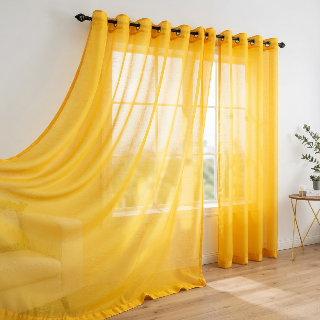 Yellow Eyelet Sheer Curtain Pair