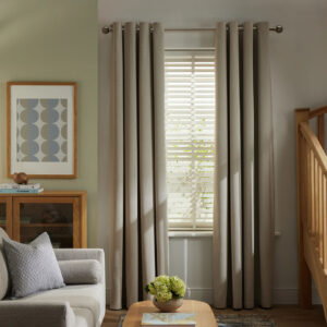 Plain Beige Courtrai Fabric Eyelet Curtains - Pair