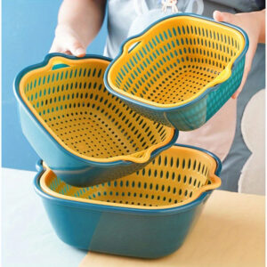 6-Piece Plastic Colander Set, Double-Layer Drain Basket, Reusable Kitchen Strainers for Rinsing Fruits and Vegetables