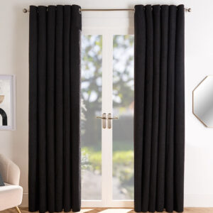 Black Boucle Plain Eyelet Curtains - Pair